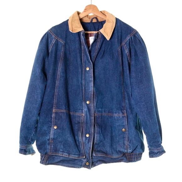 Vintage Denim Corduroy Insulated Chore Barn Coat Bomber Jacket Womens XL/2XL - Picture 1 of 10